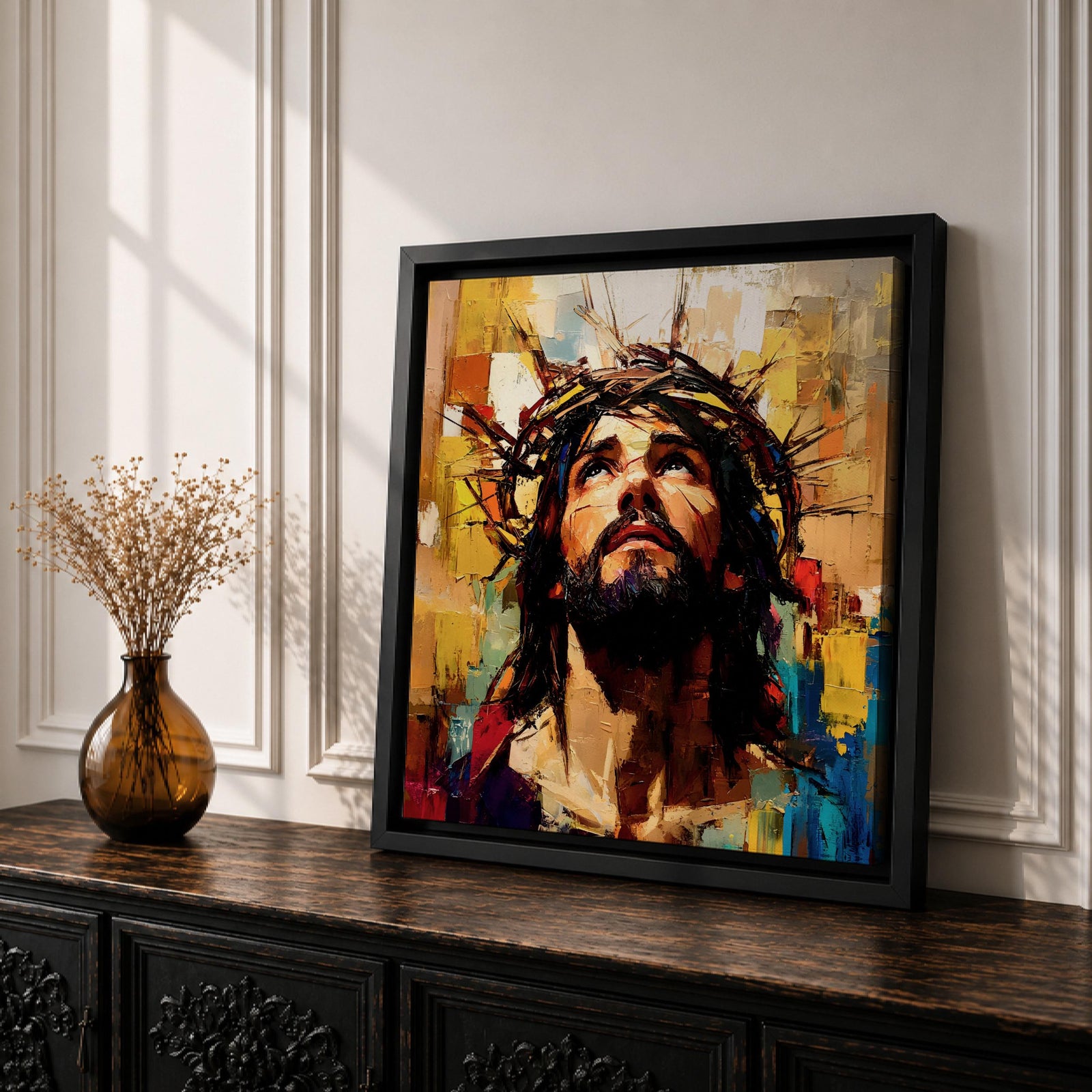 Jesus Crown of Thorns Wall Art Passion of Christ Framed Canvas Christian Home Decor