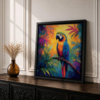 Parrot Wall Art Macaw Framed Canvas Exotic Bird Tropical Impasto Boho Home Decor