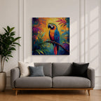 Parrot Wall Art Macaw Framed Canvas Exotic Bird Tropical Impasto Boho Home Decor