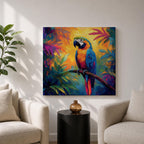 Parrot Wall Art Macaw Framed Canvas Exotic Bird Tropical Impasto Boho Home Decor