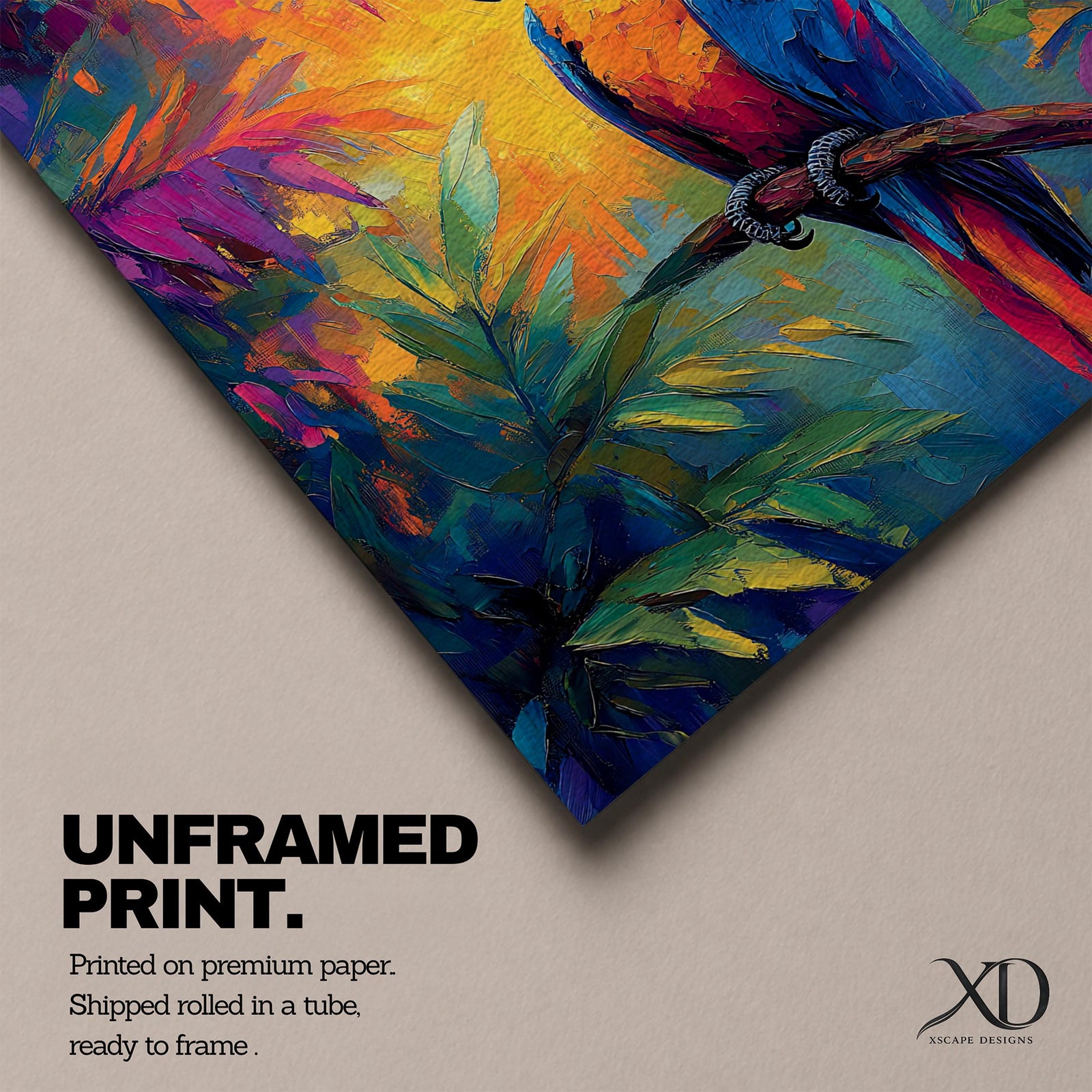 Parrot Wall Art Macaw Framed Canvas Exotic Bird Tropical Impasto Boho Home Decor