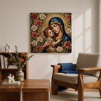 Virgin Mary and Child Wall Art Blessed Mother Framed Canvas Mosaic Catholic Home Decor