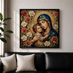 Virgin Mary and Child Wall Art Blessed Mother Framed Canvas Mosaic Catholic Home Decor