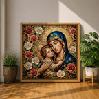 Virgin Mary and Child Wall Art Blessed Mother Framed Canvas Mosaic Catholic Home Decor