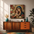 Virgin Mary and Child Wall Art Blessed Mother Framed Canvas Mosaic Catholic Home Decor