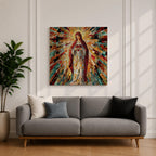 Sacred Heart of Mary Wall Art Blessed Mother Framed Canvas Mosaic Catholic Home Decor