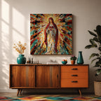 Sacred Heart of Mary Wall Art Blessed Mother Framed Canvas Mosaic Catholic Home Decor
