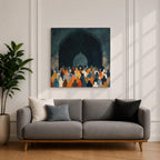Islamic Prayer Wall Art Mosque Worshippers Framed Canvas Salah Muslim Mosque Home Decor