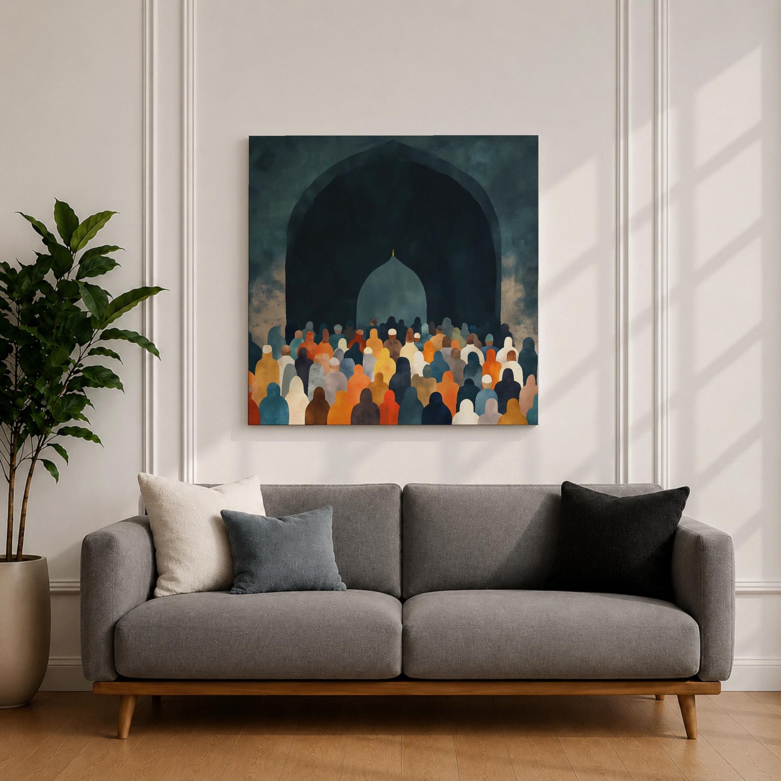 Islamic Prayer Wall Art Mosque Worshippers Framed Canvas Salah Muslim Mosque Home Decor
