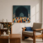 Islamic Prayer Wall Art Mosque Worshippers Framed Canvas Salah Muslim Mosque Home Decor
