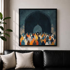 Islamic Prayer Wall Art Mosque Worshippers Framed Canvas Salah Muslim Mosque Home Decor