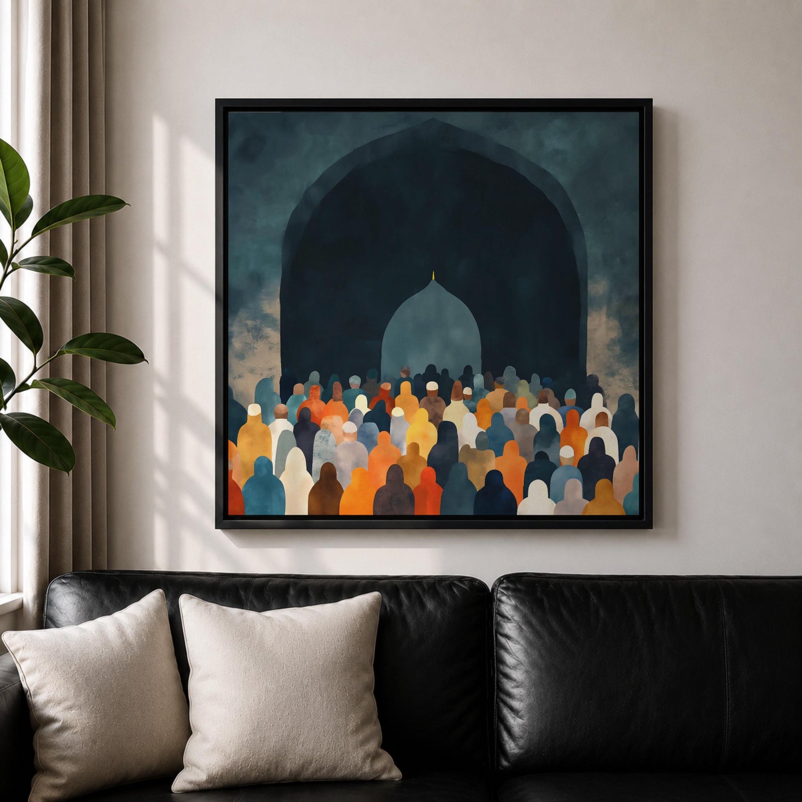 Islamic Prayer Wall Art Mosque Worshippers Framed Canvas Salah Muslim Mosque Home Decor