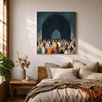 Islamic Prayer Wall Art Mosque Worshippers Framed Canvas Salah Muslim Mosque Home Decor
