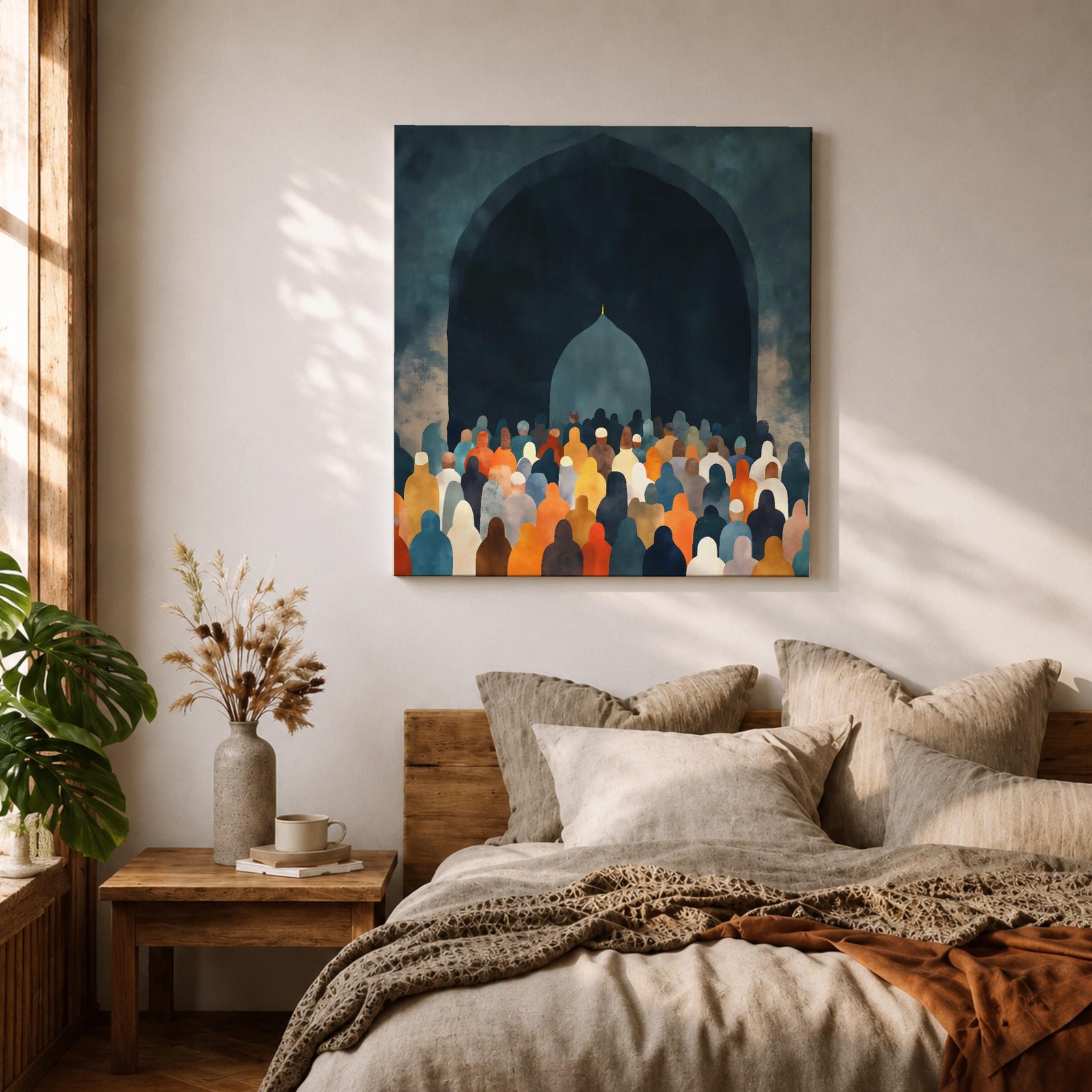 Islamic Prayer Wall Art Mosque Worshippers Framed Canvas Salah Muslim Mosque Home Decor