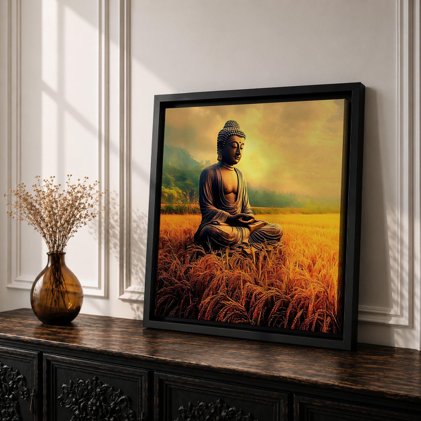 Buddha Wall Art Siddhartha Framed Canvas Meditation Zen Buddhist Rustic Nature Home Decor