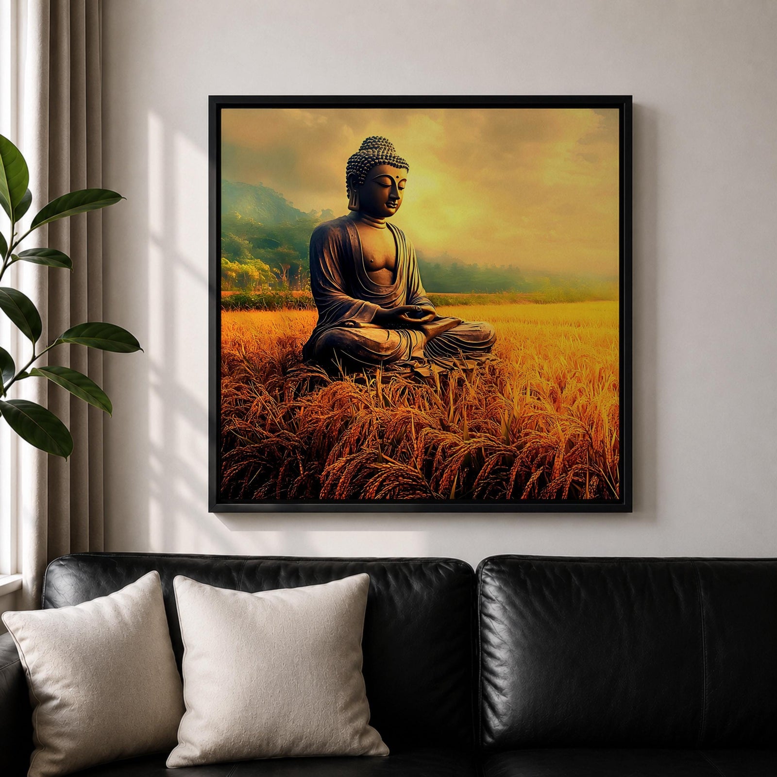 Buddha Wall Art Siddhartha Framed Canvas Meditation Zen Buddhist Rustic Nature Home Decor