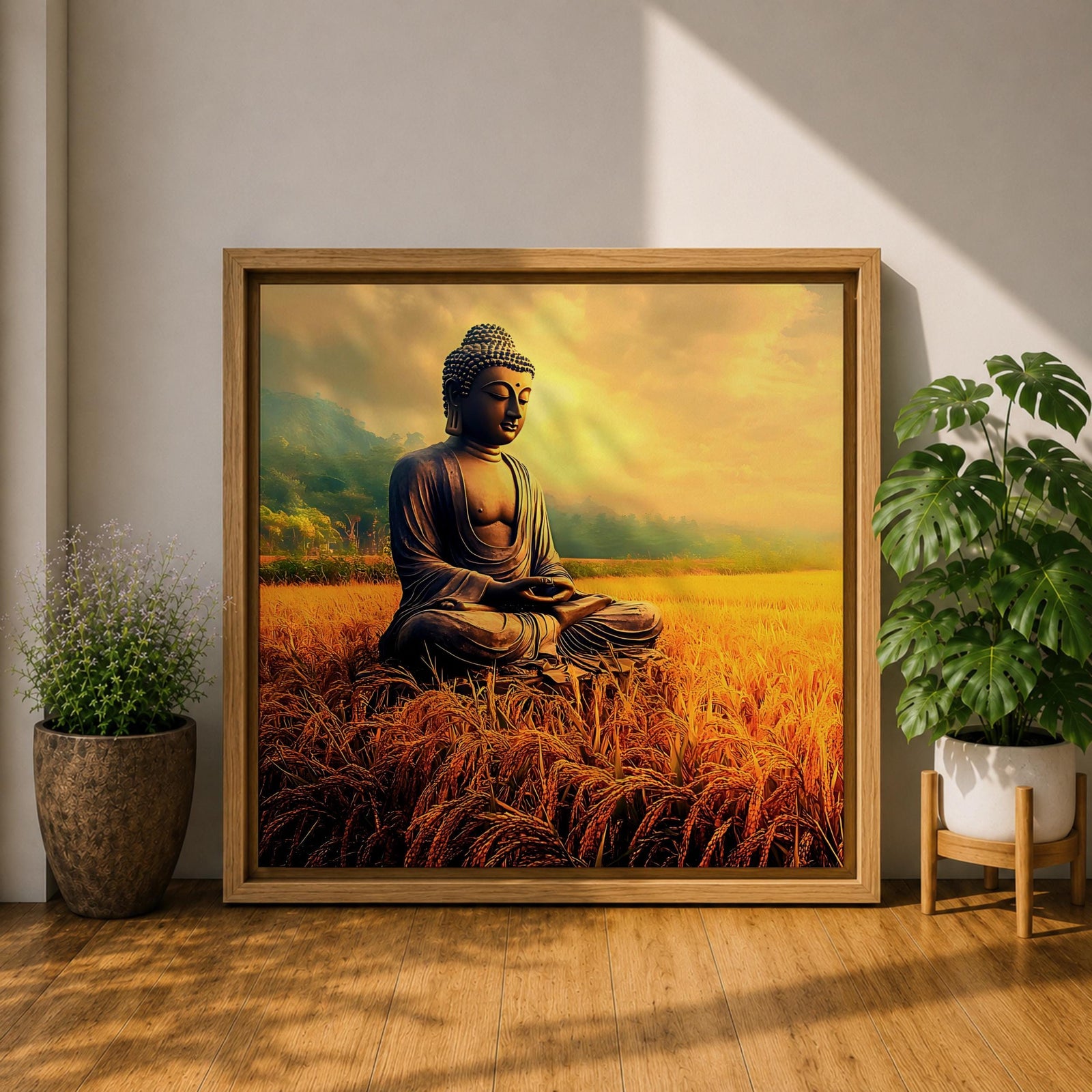 Buddha Wall Art Siddhartha Framed Canvas Meditation Zen Buddhist Rustic Nature Home Decor