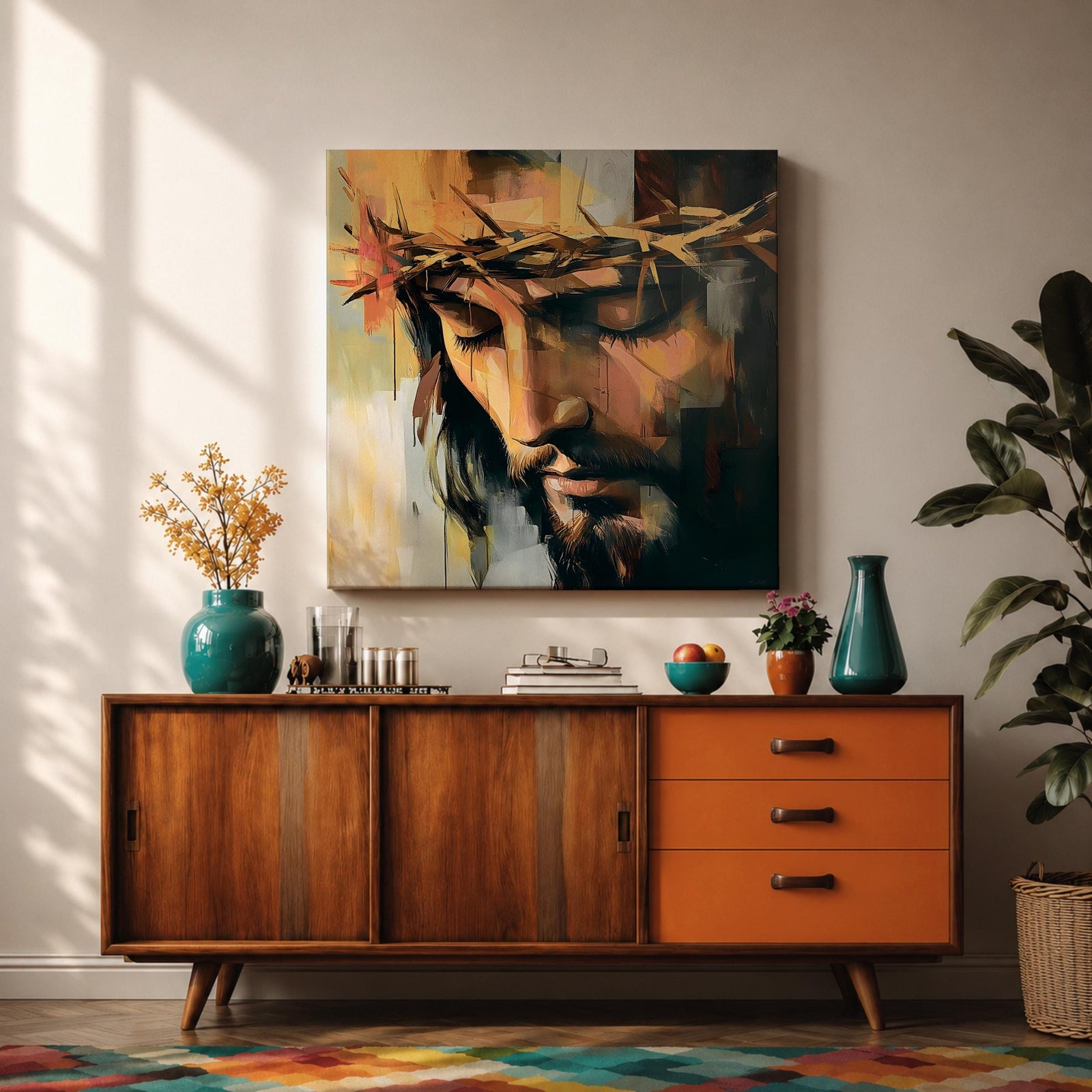 Jesus Crown of Thorns Wall Art Passion of Christ Framed Canvas Christian Home Decor