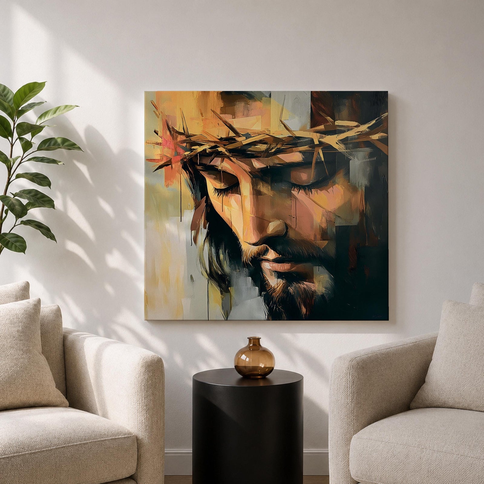 Jesus Crown of Thorns Wall Art Passion of Christ Framed Canvas Christian Home Decor