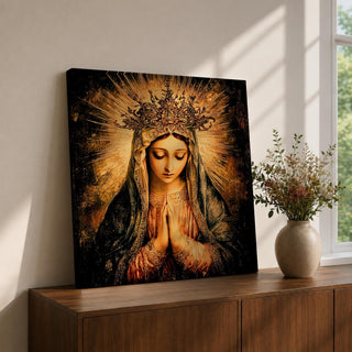 Virgin Mary Wall Art Queen of Heaven Framed Canvas Catholic Vintage Home Decor