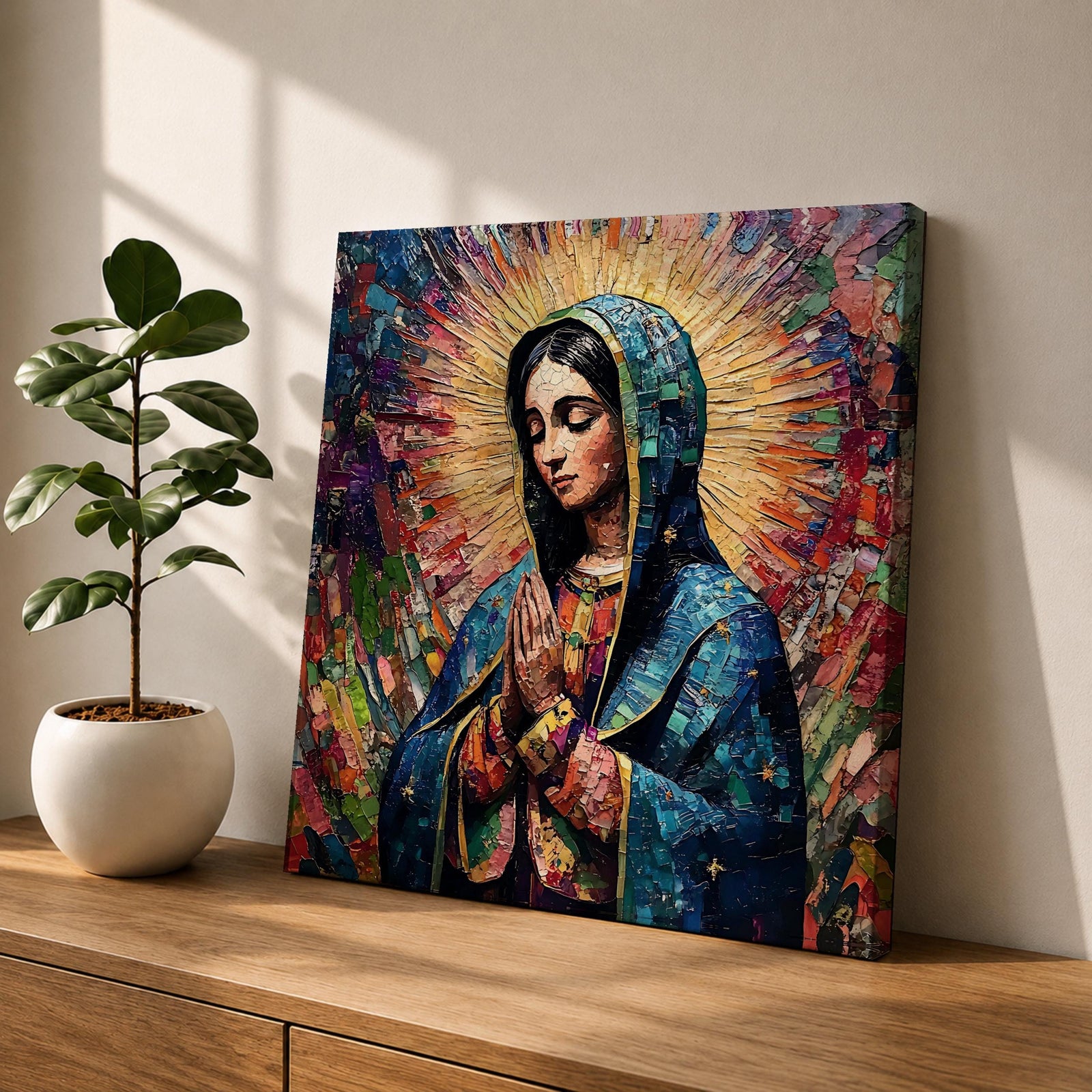Our Lady of Guadalupe Wall Art La Morenita Framed Canvas Mosaic Mexican Catholic Decor