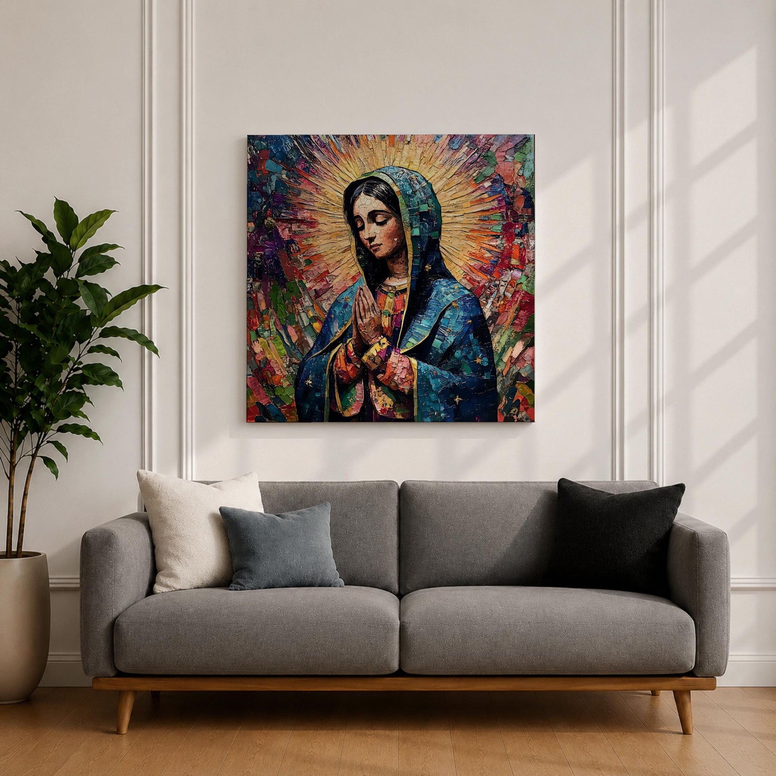 Our Lady of Guadalupe Wall Art La Morenita Framed Canvas Mosaic Mexican Catholic Decor