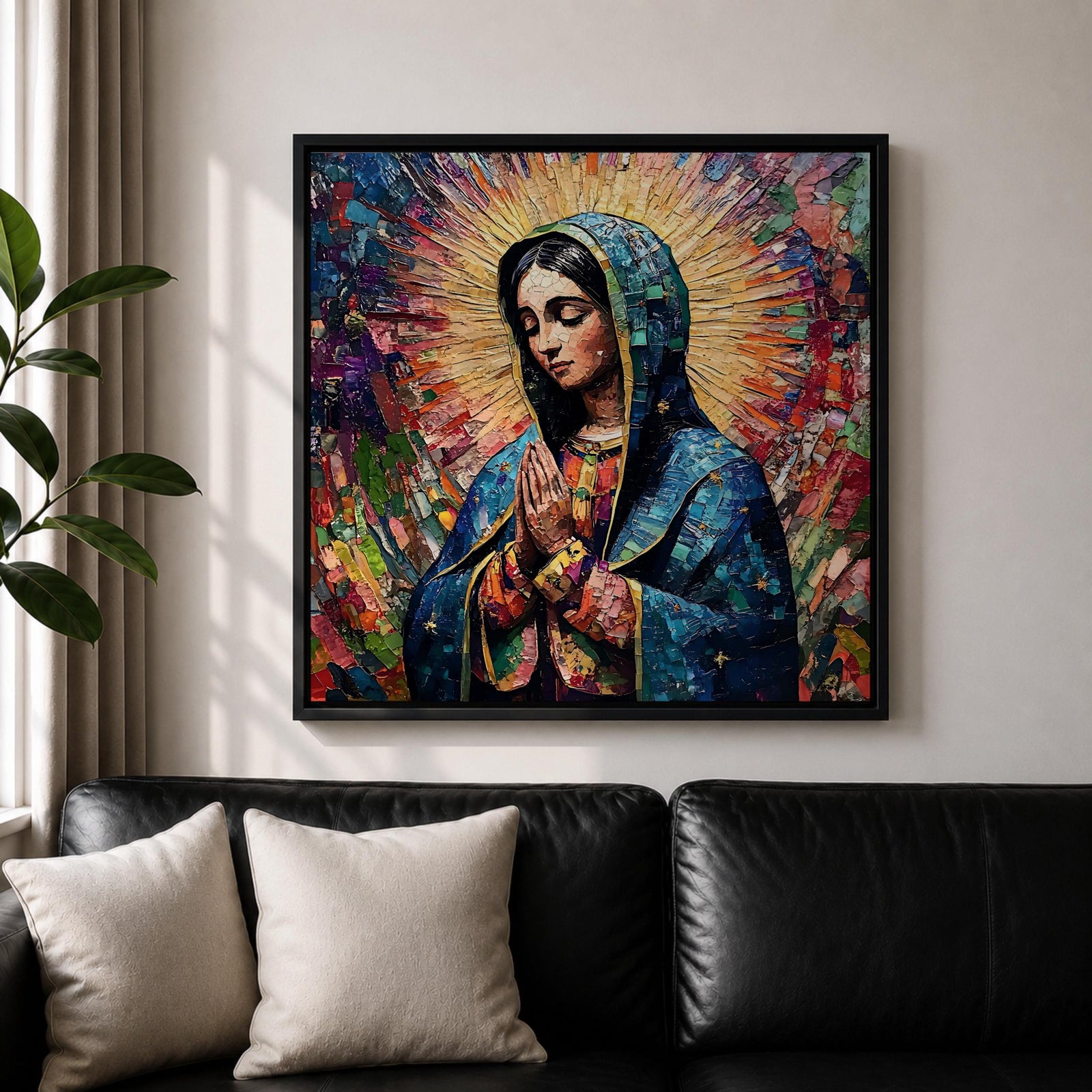 Our Lady of Guadalupe Wall Art La Morenita Framed Canvas Mosaic Mexican Catholic Decor