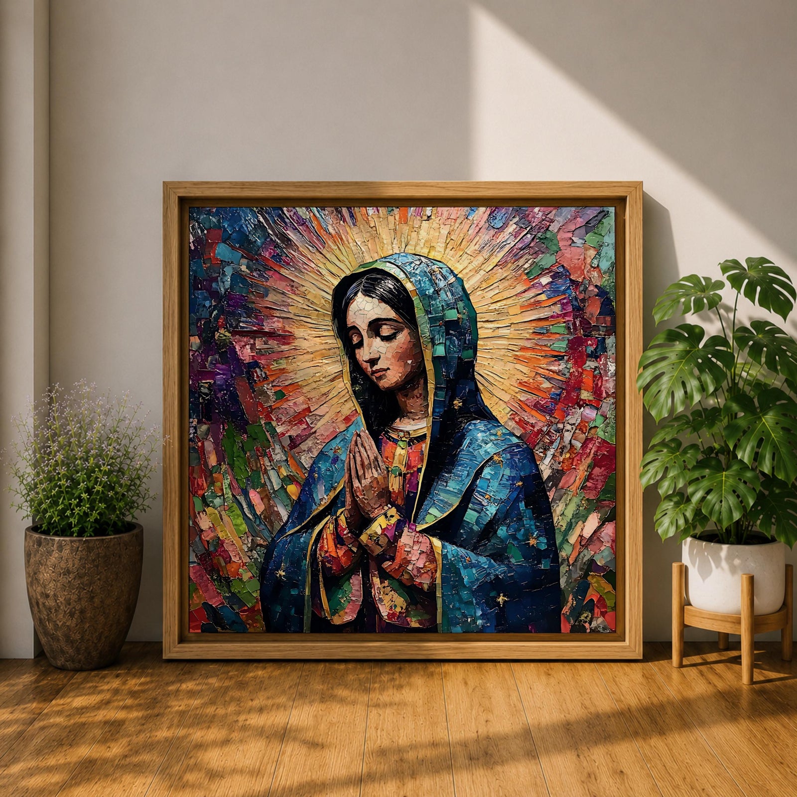 Our Lady of Guadalupe Wall Art La Morenita Framed Canvas Mosaic Mexican Catholic Decor