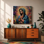 Our Lady of Guadalupe Wall Art La Morenita Framed Canvas Mosaic Mexican Catholic Decor