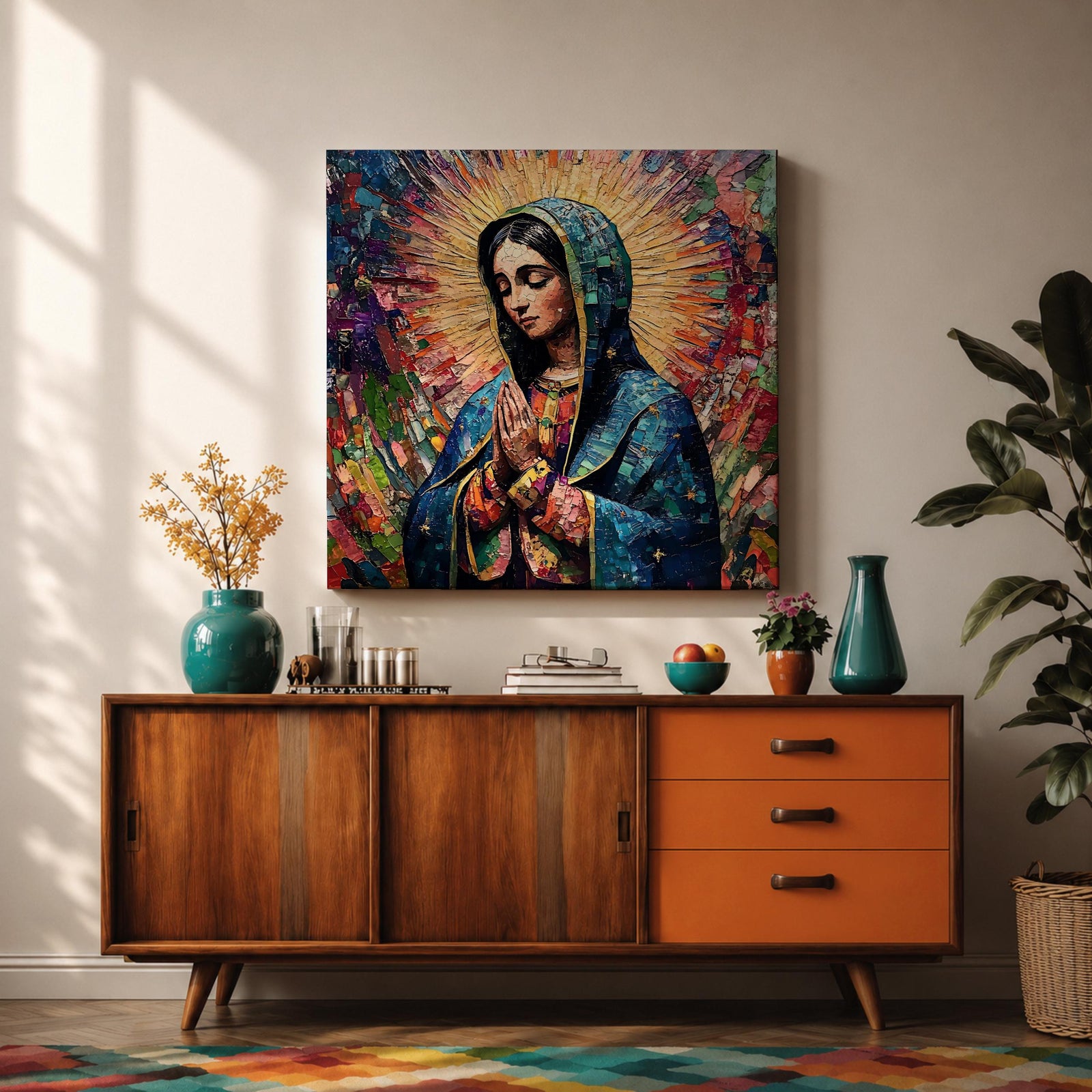 Our Lady of Guadalupe Wall Art La Morenita Framed Canvas Mosaic Mexican Catholic Decor