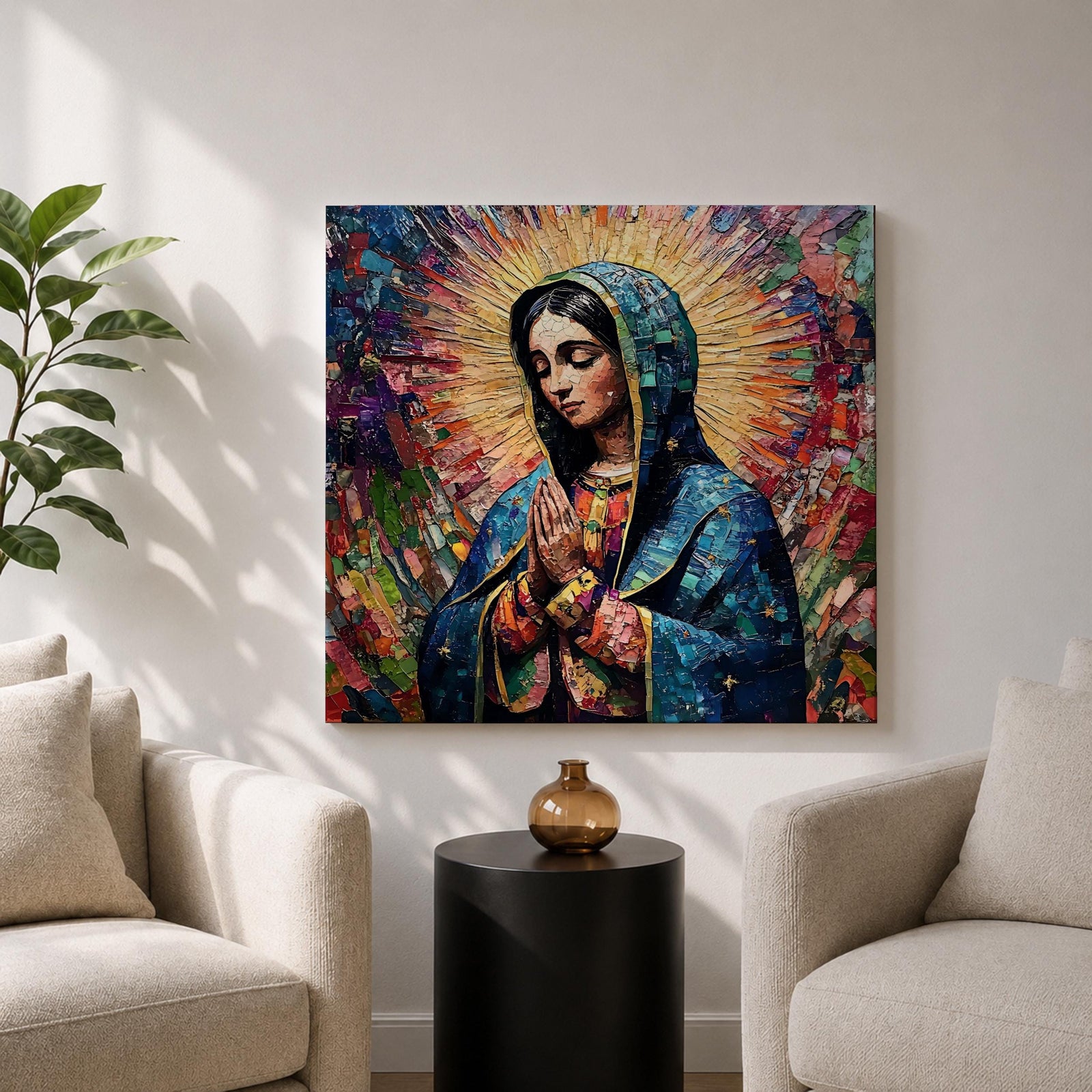 Our Lady of Guadalupe Wall Art La Morenita Framed Canvas Mosaic Mexican Catholic Decor