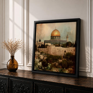 Masjid Al Aqsa Wall Art City View Framed Canvas Jerusalem Mosque Vintage Islamic Decor