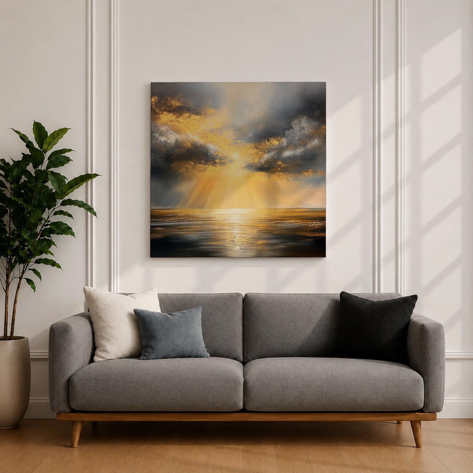 Golden Sun Wall Art Radiant Ocean Framed Canvas Sunbeams Seascape Minimalist Home Decor