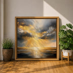 Golden Sun Wall Art Radiant Ocean Framed Canvas Sunbeams Seascape Minimalist Home Decor