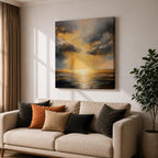 Golden Sun Wall Art Radiant Ocean Framed Canvas Sunbeams Seascape Minimalist Home Decor