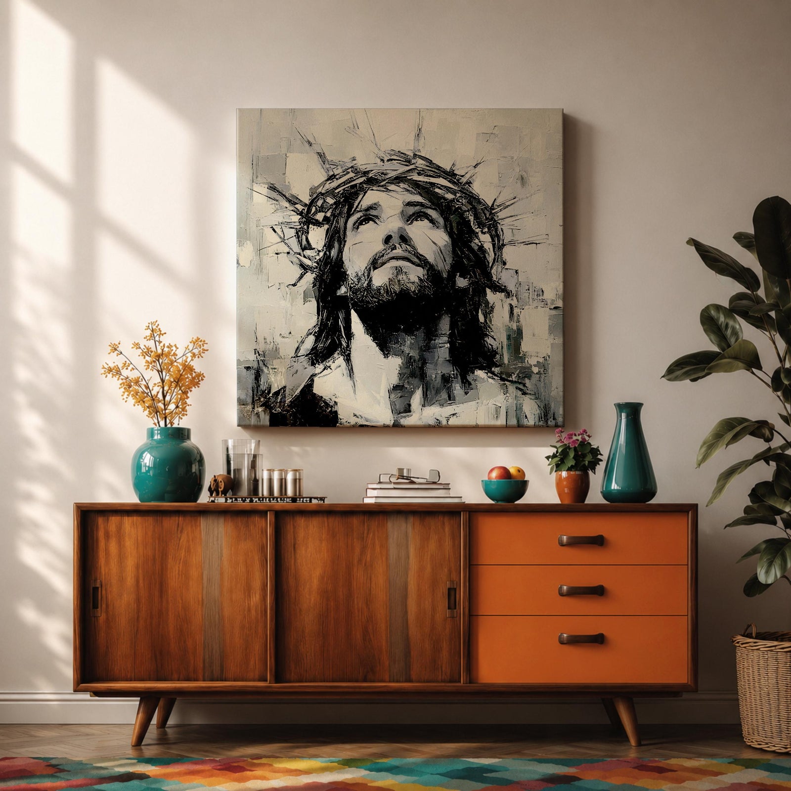 Jesus Crown of Thorns Wall Art Passion of Christ Framed Canvas Christian Home Decor