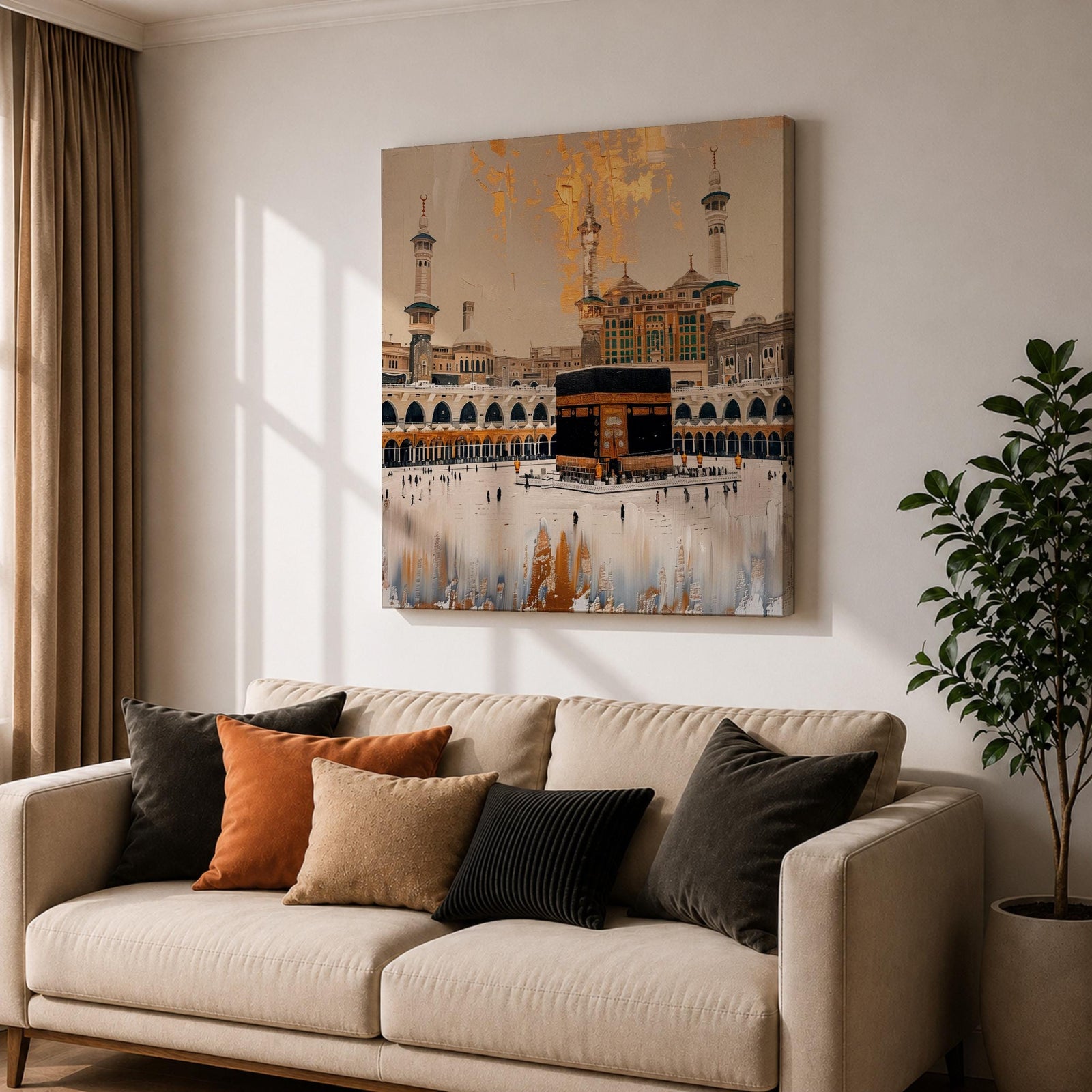 Kaaba Wall Art Tawaf Pilgrims Framed Canvas Masjid al Haram Mecca Islamic Home Decor