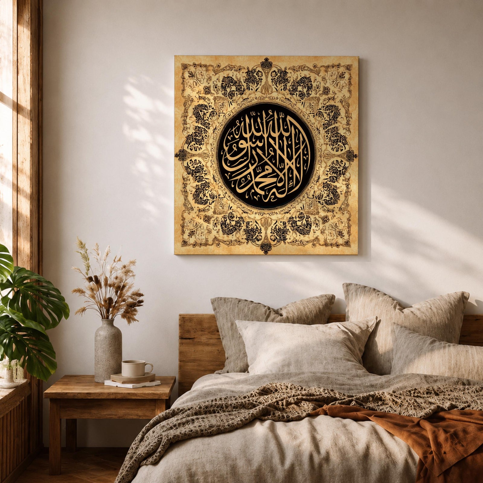 Shahada Wall Art Arabic Calligraphy Framed Canvas Islamic Script Muslim Home Decor