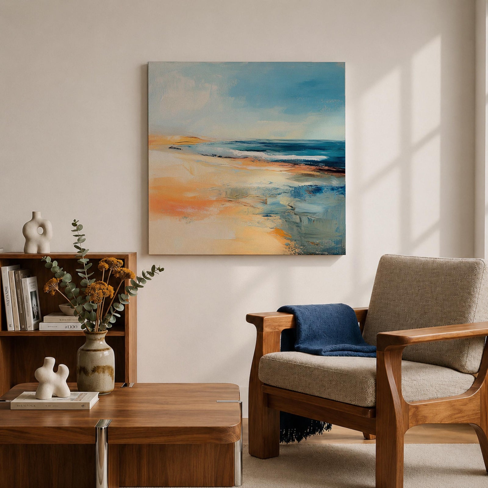 Coastal Ocean Wall Art Seaside Shoreline Framed Canvas Beach Abstract Rustic Home Decor