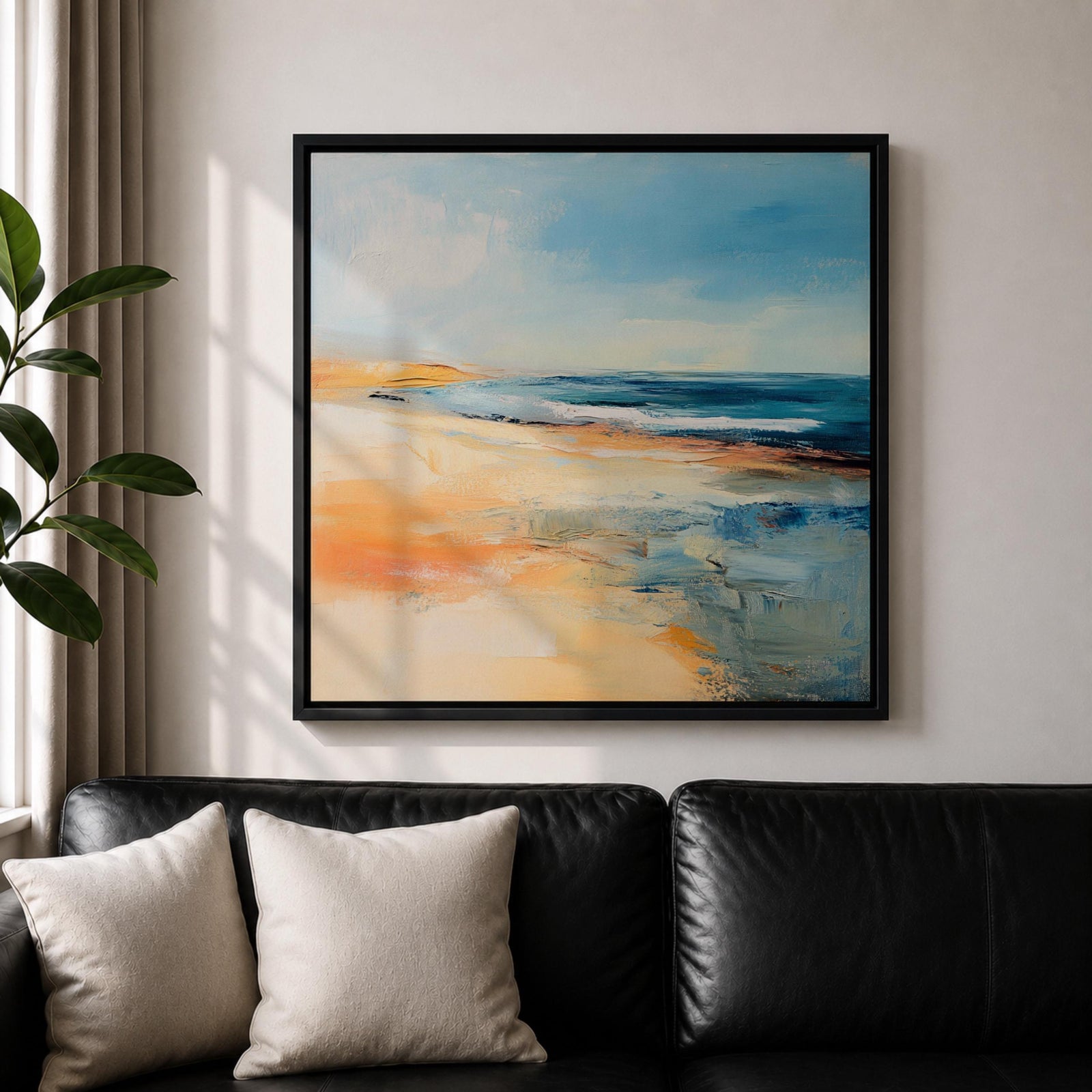 Coastal Ocean Wall Art Seaside Shoreline Framed Canvas Beach Abstract Rustic Home Decor