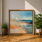Coastal Ocean Wall Art Seaside Shoreline Framed Canvas Beach Abstract Rustic Home Decor