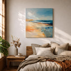 Coastal Ocean Wall Art Seaside Shoreline Framed Canvas Beach Abstract Rustic Home Decor