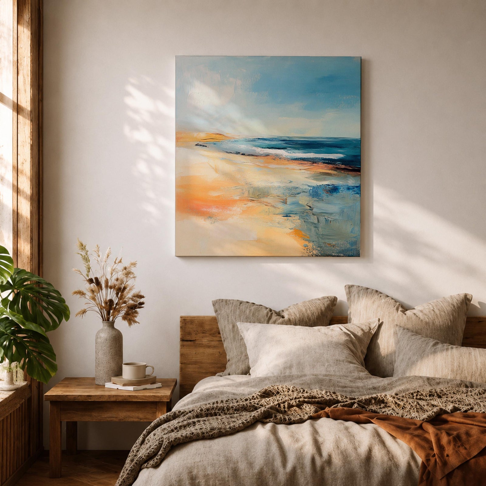 Coastal Ocean Wall Art Seaside Shoreline Framed Canvas Beach Abstract Rustic Home Decor