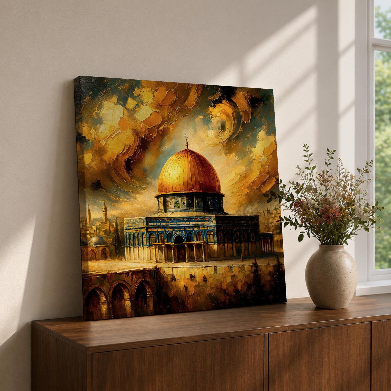 Masjid Al Aqsa Wall Art Dramatic Sky Framed Canvas Jerusalem Mosque Islamic Home Decor