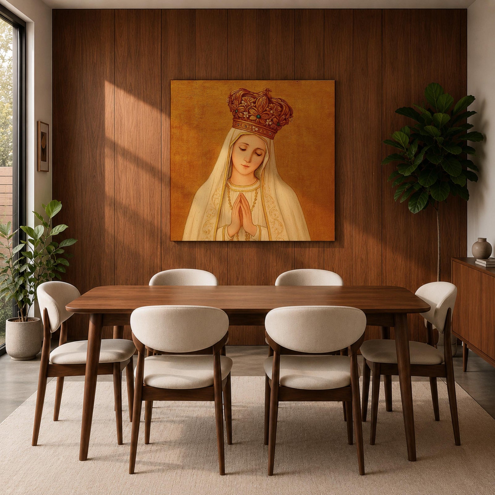 Our Lady of Fatima Wall Art Virgin Mary Framed Canvas Catholic Home Decor