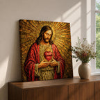 Jesus Christ Wall Art Sacred Heart Framed Canvas Christian Prayer Stained Glass Home Decor