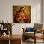 Jesus Christ Wall Art Sacred Heart Framed Canvas Christian Prayer Stained Glass Home Decor