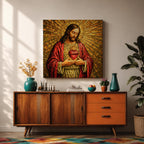 Jesus Christ Wall Art Sacred Heart Framed Canvas Christian Prayer Stained Glass Home Decor