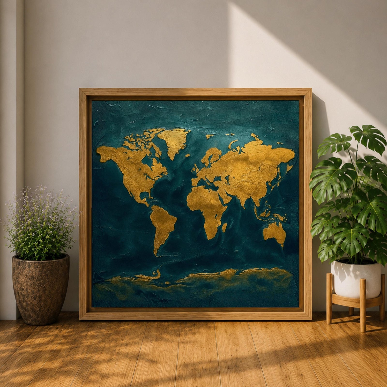 World Map Wall Art Global Atlas Framed Canvas Travel Modern Adventure Office Decor