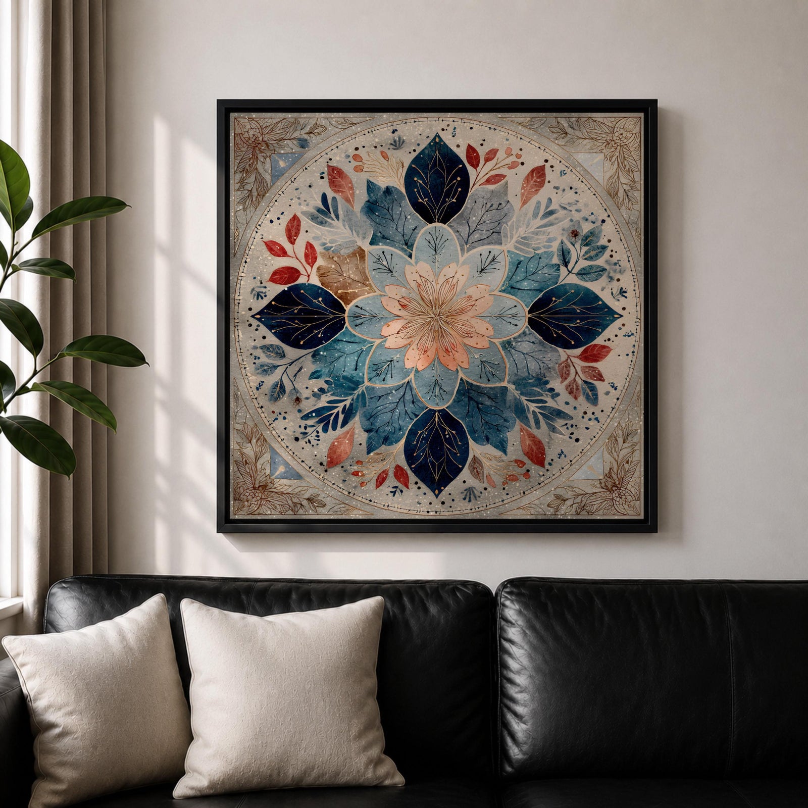 Islamic Mandala Wall Art Floral Pattern Framed Canvas Arabic Geometric Muslim Home Decor